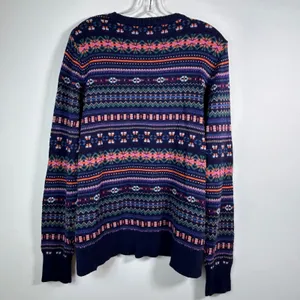 Chaps Denim Womens XL Fair‎ Isle Sweater Blue Multi Cotton Blend Crewneck thumbnail 2