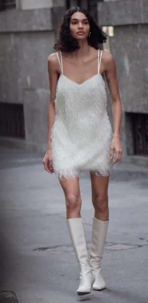 Zara White Feathered fringed Fluffy mini Dress party cocktail evening wedding thumbnail 12