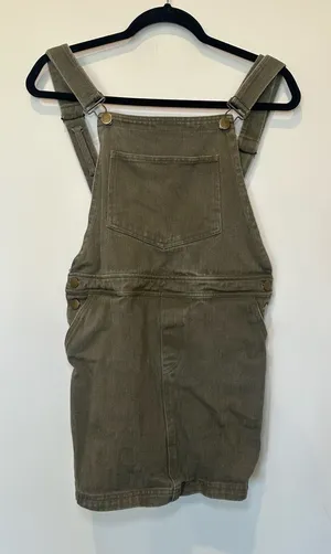 Forever 21 Olive Green Denim Overall Dress Size M thumbnail 1