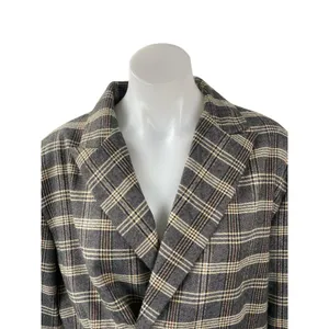 Oak + Fort Gray Plaid Check Notched Collar Long Sleeve Crop Blazer Coat Jacket M thumbnail 2