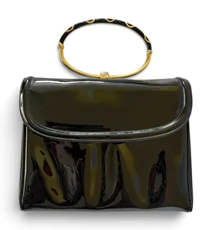 Vintage Morris Moskowitz MM Black Patent Leather Ring Handle Evening Bag Handbag thumbnail 1