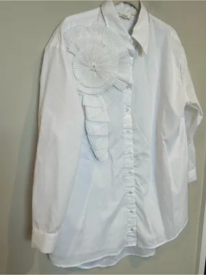Forever That Girl Anthropologie Elegant White Long-Sleeve Statement Shirt Dress thumbnail 4