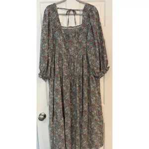 Umgee Maxi‎ Dress 2XL Floral Smocked Maternity Shoot Baby Shower Ruffle Feminine thumbnail 2