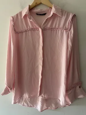 Zara‎ Pink Fringe Long Sleeve Button Down Top thumbnail 1
