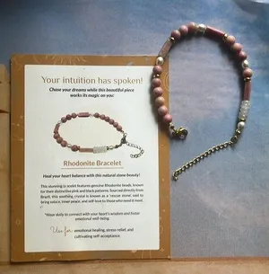 Rhodonite Bracelet with Gold Accents adjustable natural stones BNWT thumbnail 1