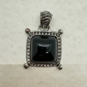 Vintage Premier Designs Silver Tone Black Stone Pendant Chain Necklace Stamped thumbnail 5