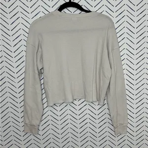 Aritzia TNA Waffle Knit Long Sleeve Crop Top beige Medium thumbnail 4