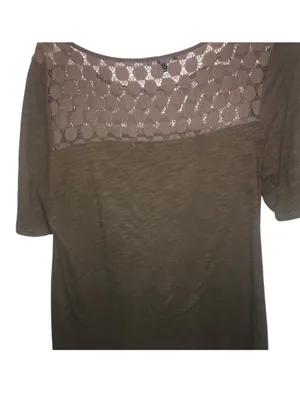 GAP Short-Sleeve Lace Yoke Top in Olive Taupe thumbnail 7