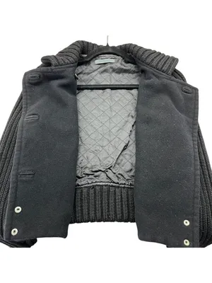 John Varvatos Cropped Pea Coat Knit Sleeves Black Women Size Small Military Punk thumbnail 8