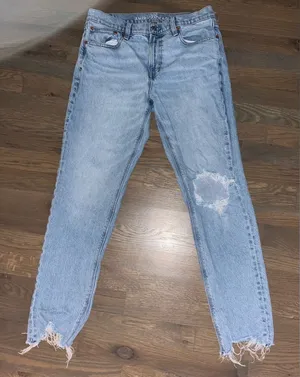 American Eagle Outfitters Light Blue Distressed Boyfriend Jeans thumbnail 1