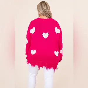 Chic Soul Looking For A Lover Valentines Heart Neon Fuchsia Sweater - size XL/1X thumbnail 16