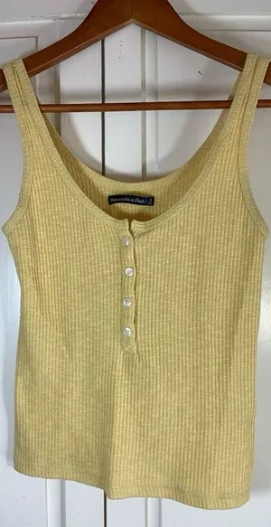 Abercrombie Tank Top Women Small Yellow Stretch Sleeveless Henley Preppy thumbnail 1