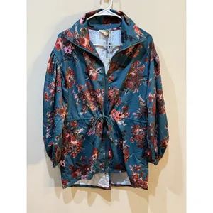 Joyfolie Womans Mia Joy Green‎ Floral Bomber Jacket windbreaker Size XS thumbnail 2
