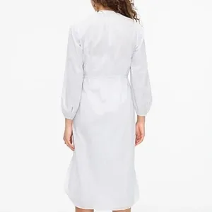 J. Crew Tie Waist Cotton‎ Voile Deck Blue Stripe Long Sleeve Midi Dress 6 thumbnail 2