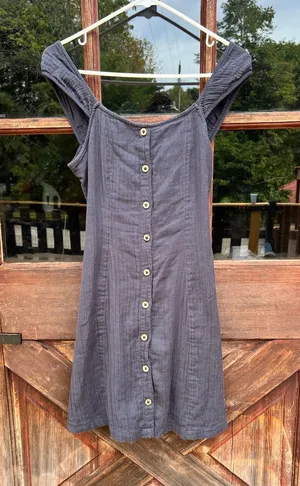 Roxy 100% Cotton Button Down Dress Sundress Navy Blue M Boho Cottagecore thumbnail 1