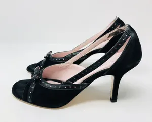 Black suede peep toe heels, made in Italy thumbnail 4