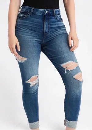 American Eagle Curvy Super Hi Rise Jeggings Skinny Jeans Ripped Frayed Size 18 thumbnail 1