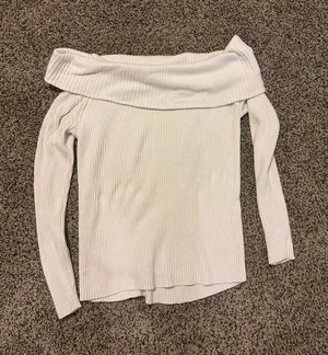 Banana Republic Off-The-Shoulder Ribbed Knit Sweater Cream XS thumbnail 1