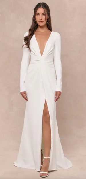 Lulus Stunning Romance White Long Sleeve Mermaid Maxi Dress Wedding XS NWT thumbnail 1
