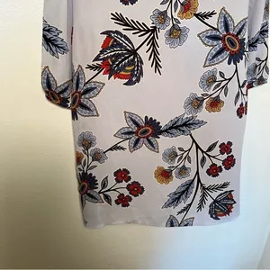Loft Women's Size Small Square Neck Blouse‎ Light Blue Floral Red Gold White thumbnail 7
