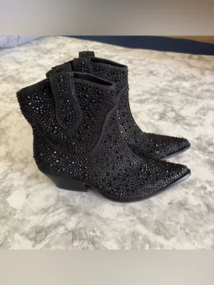 Jessica Simpson Black Crystal Western Ankle Boots thumbnail 2