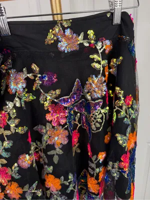 Impressions 1X Black Multicolor Floral Sequin Fit & Flare Mini Skirt NWOT thumbnail 6