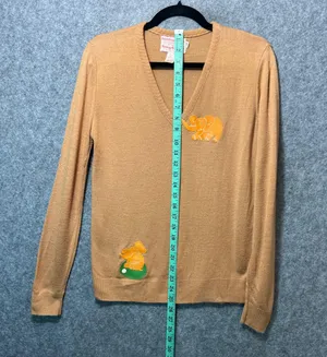 Vintage 60s 70s Owen Originals Elephant Appliqué V-Neck Sweater Tan Novelty Golf thumbnail 4