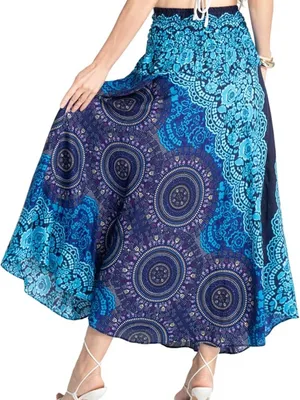 New. Tranquil Threads Boho Maxi Skirt for Women - Blooming Blue thumbnail 3