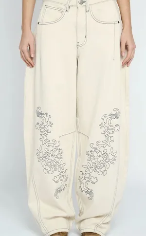 Daisy Street Faye Barrel Leg Embroidered Denim Contrast-Stitch Garment Sz XL thumbnail 1