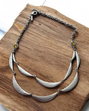 Lane Bryant Hammered Hammered Metal Double Strand Necklace/Yellow Glass Accents thumbnail 1
