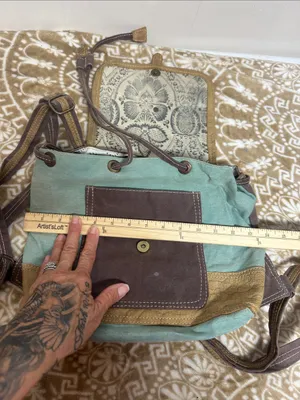Myra Bag Teal, Brown & Cream Floral Flap Backpack thumbnail 5