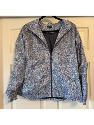 Hannah Windbreaker Jacket Size L Blue White Geometric Print Mesh Lined Packable thumbnail 3