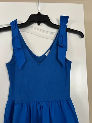 J Crew Sleeveless V-Neck Ribbed Knit Tank Bodice Midi Dress Bow Straps thumbnail 5