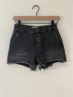 Free People Whimsigoth Jesse Carpenter Washed Black Denim Cotton Shorts 24 thumbnail 4