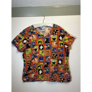 ScrubStar Halloween Scrub Top XL Ghost Pumpkin Black Cat Nurse Cotton Fun thumbnail 12