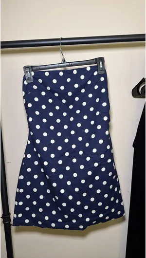 These three boutique polka dot navy linen dress thumbnail 3