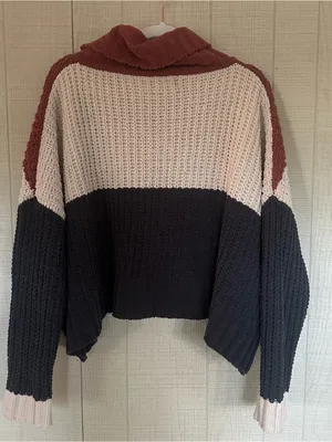 POL clothing Sweater soft cozy turtleneck colorblock cable knitting oversized S thumbnail 4