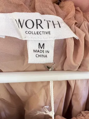 NWT WORTH Collective Cassidy Linen Puff Sleeve Off Shoulder Dress Mocha Medium thumbnail 3
