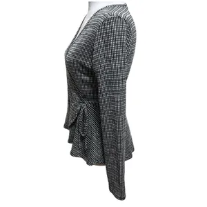 Caution To The Wind Wrap Top Black White Grid Peplum Casual Work Stretch Large thumbnail 2