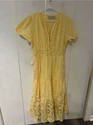 Haute Hippie Pale Yellow Midi Dress with Lace Trim thumbnail 2