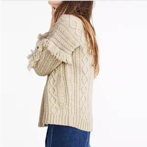 Madewell Cableknit Fringe Cardigan Sweater Tassel Merino Wool Chunky XS thumbnail 5