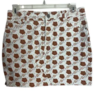 Forever 21 Women's M Denim Skirt White Floral Retro 70s Style Mini‎ High Waisted thumbnail 1