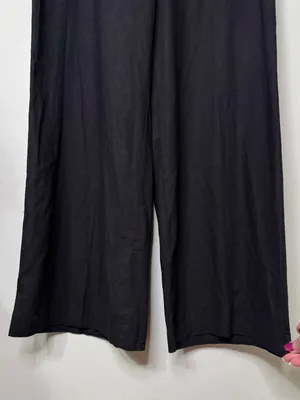 The LOFT Clean Wide Leg Pants in Linen Blend Black Size 14 thumbnail 4
