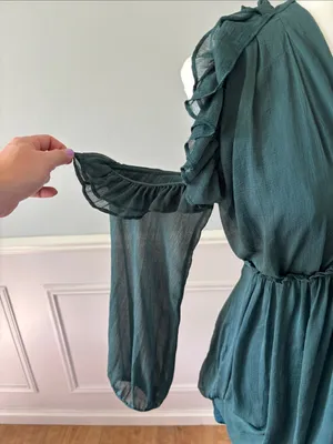 Free People Whimsy Fairycore Teal Green Ruffle Cold Shoulder Mini Dress | Sz 2 thumbnail 5