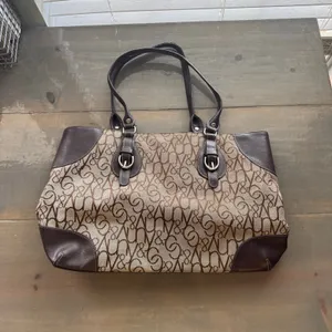 New York & Company Tan Brown Monogram Print Shoulder Tote Bag Purse thumbnail 4