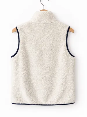Orvis Women’s Cream Sherpa Fleece Vest Aztec/Black Trim Full Zip Outdoor Medium thumbnail 5