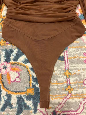 House Of CB Emme Mocha Ruched Chiffon Puff Sleeve Bodysuit Top Size Large thumbnail 10