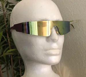 Unisex Trendy Rimless Futuristic Rave Trendy Shades Y2k Shield Flat Top Fashion Eyeglasses Multicolored Silver Tone Grunge Punk Avant Garde thumbnail 1