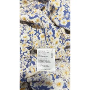 Patrons of Peace Blue Yellow Ditsy Floral Peasant Blouse Boho Size Medium thumbnail 8