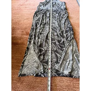 Next Petite Gray Ivory Paisley Maxi Dress Size 8 Tie Waist Pockets thumbnail 6